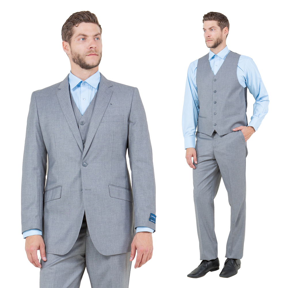 Modern Fit 3pc Wool Mens Suit Set by ZeGarie, Gray